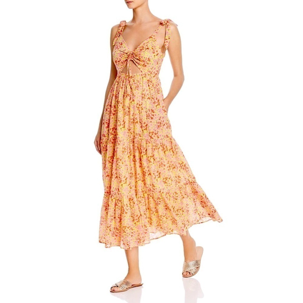 Banjanan Yellow And Pink Floral Maxi Cut Out Zoe Dress